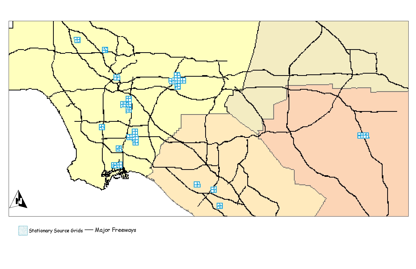 Cumulative Impacts Working Group stationary map, Top 100 Stationary Source 1km Grid Cells